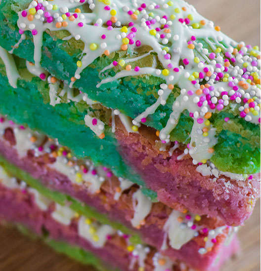 Commercial Food Photography including Close-up of Multi-coloured Cake