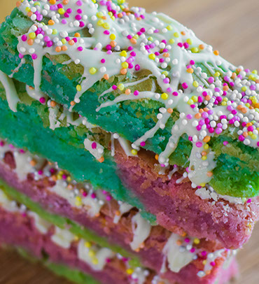 Commercial Food Photography including Close-up of Multi-coloured Cake