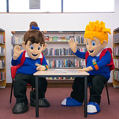 Promotional Photography including Doncaster Council's Education Mascot Characters Sam and Sammie in Library.